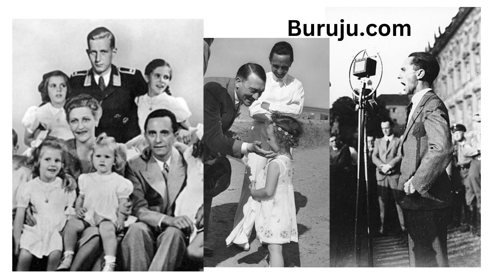 ఒకటో ఫొటోలో ఉన్నది గోబెల్స్ , అతని భార్య, అతని ఆరుగురు చిన్నపిల్లలు. వెనుక నిలబడింది ఎవరో తెలియదు. రెండో ఫొటో.. గోబెల్స్ కుమార్తెతో ముచ్చటిస్తున్న హిట్లర్, ఆసక్తిగా తిలకిస్తున్న గోబెల్స్. మూడో ఫొటో..  లేనిది ఉన్నట్టుగా , ఉన్నది లేనట్టుగా రేడియా ద్వారా గోబెల్స్ ప్రచారం చేస్తున్న దృశ్యం